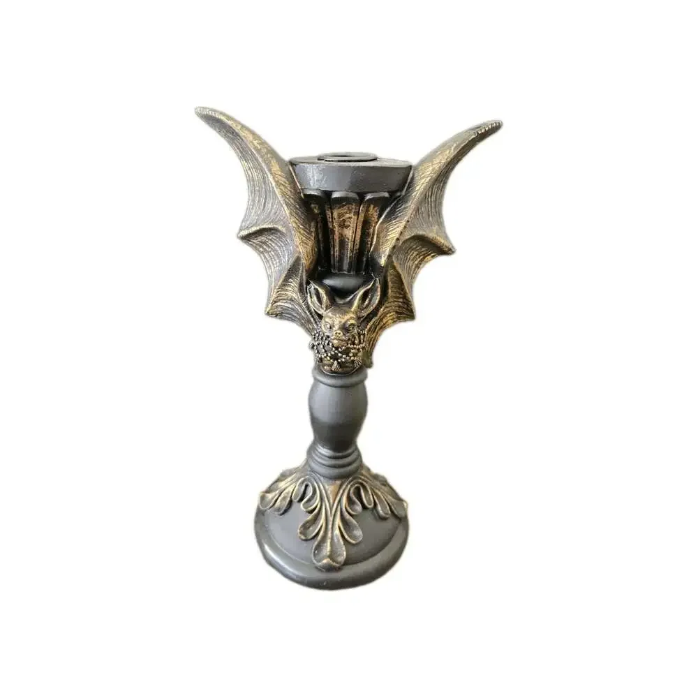 New Resin Black Gold Vampire Bat Wing Pedestal Halloween Candle Holder Decor